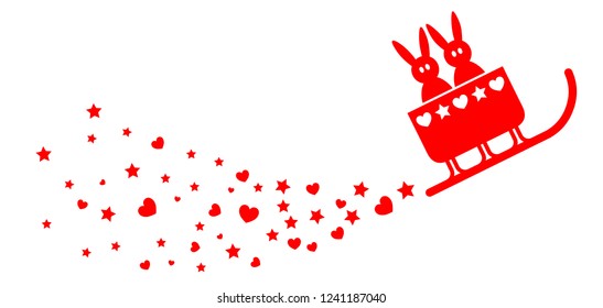 Two rabbits in the seventh heaven / vector, red, free