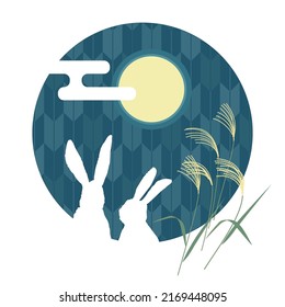 Two rabbits staring at the full moon, Vector illustration