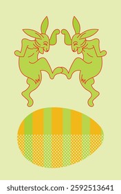 two rabbits with a yellow Easter egg