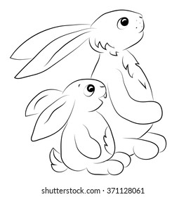 two rabits looking towards outline