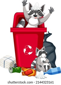 Two raccoons in the trashcan illustration