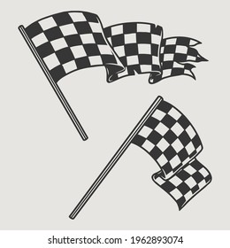 Two racing checkered flags vintage concept on white background isolated vector illustration