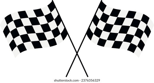 Two racing flags, flat and curly. Crossed racing flags for competition, vector illustration.