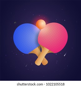 Two racket for table tennis with ball in futuristic style vector illustration. Ping pong championship design elements 