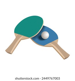 Two rackets and ball for table tennis ping pong isolated on white background. Vector illustration.