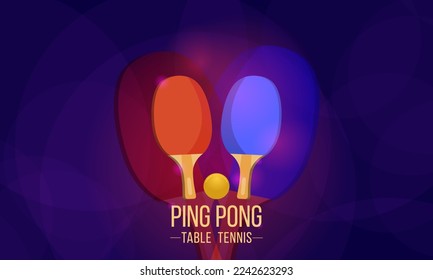 Two rackets for playing ping pong orange ball. Abstract background. Vector image.