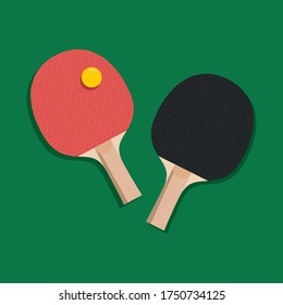 Two rackets for playing table tennis vector. Isolated on a green background