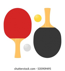 Two rackets for playing table tennis or ping-pong vector isolated on white background.