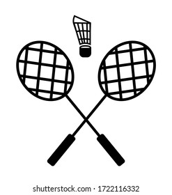 Two rackets and a shuttlecock on a white background. Badminton vector concept.