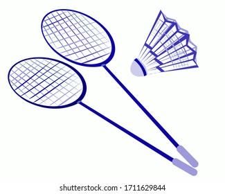 Two rackets and a shuttlecock for playing badminton