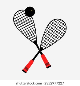 Two rackets and a squash ball. Crossed squash rackets icon. Simple vector drawing.