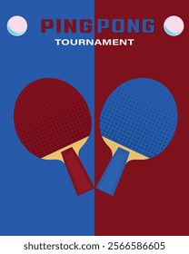 Two rackets table tennis on the table.
Poster vector flat style. Banner ping pong