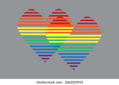 Two rainbow colored hearts. Stripes. Vector illustration.
