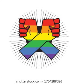 two Rainbow hand crossing For Pride month vector design
