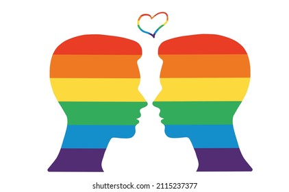 Two rainbow men head with heart icon.. Gay and LGBT transgender symbol concept  and background. LGBT pride month
  