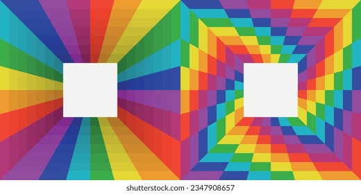 Two rainbow tunnels. Twisted and straight rainbow tunnel. Pattern for textile, pillow, cloth, background, packaging, notepad, cup, wallpaper.