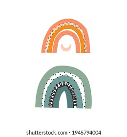 Two rainbows poster for nursery children bedroom on white background isolated boho design celestial collection scandinavian nordic style simple drawing