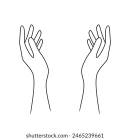 Two raised hands with palms facing each other. Vector illustration in linear style