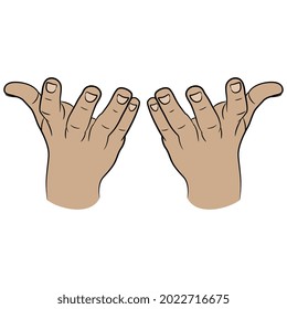 Two raised up human empty hands with open fingers in releasing gesture. Front view. Cartoon style.