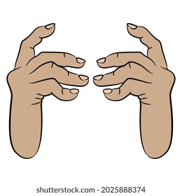 Two Raised Up Human Hands With Bent Fingers. Pointing Index Finger. Holding Gesture. Cartoon Style.