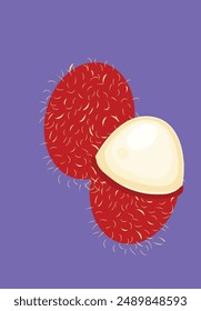 Two Rambutan on a purple background