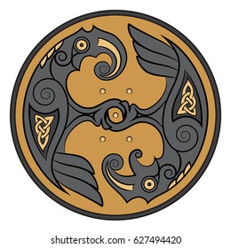 Two Ravens Of The God Odin In Scandinavian Style. Huginn and Muninn, isolated on white, vector illustration