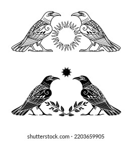 Two ravens. Vector hand drawn design element