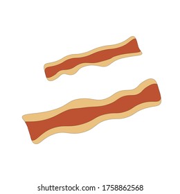 Zwei rohe Speck schneidet flache Vektorgrafik. Geschmackvolle Frühstücksmahlensorte im Cartoon-Stil einzeln auf weißem Hintergrund . Frisches Schweinefleisch, ungesunde Ernährung. Köstliche Speisen zum Abendessen. 