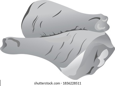 Dos palillos de pollo crudos. Imagen en escala de grises de la comida. Ilustración vectorial aislada en fondo blanco.