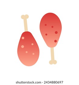 Zwei rohe frische Hühnerbeine abstrakte Vektor-Illustration isoliert auf weiß. Beintrommeln zum Braten, Grillen, Backen und Kochen. Draufsicht. Fast Food. Fleisch von Truthühnern. Abstrakte Elemente. Fleischladen