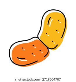 Dois vegetais de batata crua com um estilo de desenho animado simples com contornos pretos e preenchimentos de cor sólida, representando alimentação saudável e produtos agrícolas