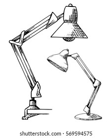 Two reading lamps isolated on white background. Vector illustration in a sketch style.