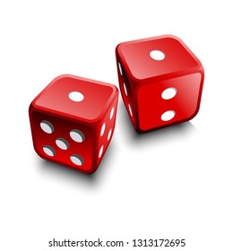 Two realistic 3D dice on white background vector illustration