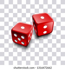 Two realistic 3D dice on transparent background vector illustration