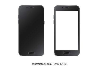 Two Realistic Black Smartphone black and white Screen Isolate on white background.