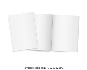 Two realistic blank books. Vertical brochure page, notebook, magazine, booklet, brochure, cover. Mock up template for your design. Blank paper for graphic, creative, business, education. Vector