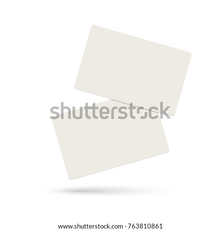 Two realistic blank plastic credit cards in the air on white background with shadow. Vector illustration.
