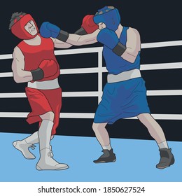 two realistic boxers fighting in a ring illustration