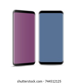 Two realistic cell phones, high detailed smartphone 3d mockup. Vector illustration.