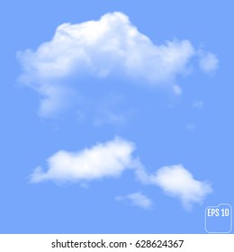 Two realistic clouds on a blue background. Vector illustration