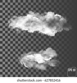 Two realistic clouds on a transparent background. Vector illustration