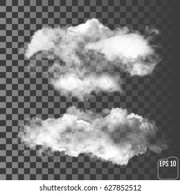 Two realistic clouds on a transparent background. Vector illustration
