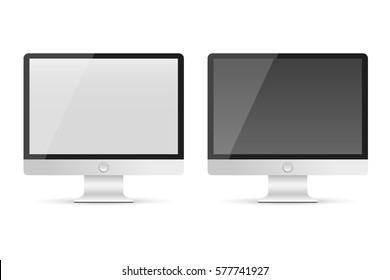 Two realistic computer monitor. Glossy screen for design banner. Realistic vector illustration.