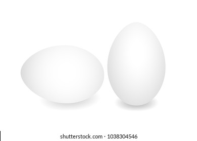 Two Realistic eggs. White chicken eggs. Vector 3D eggs with shadows on white background. Template Easter eggs, food concept. EPS10