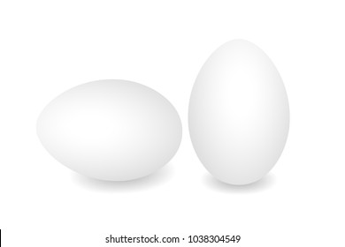 Two Realistic eggs. White chicken eggs. Vector 3D eggs with shadows on white background. Template Easter eggs, food concept. EPS10