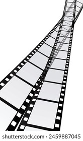 Two realistic film strips, isolated on white, reel, cinema poster design