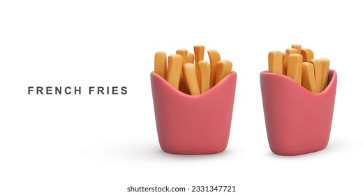 Zwei realistische Pommes frites auf weißem Hintergrund. Vektorgrafik.