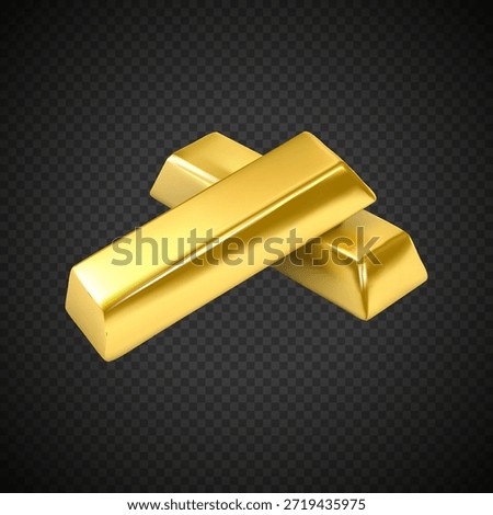 Two realistic golden bar on a black transparent background.3d golden bars