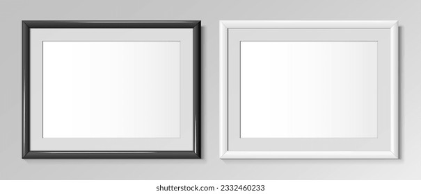 Two Realistic horizontal frames, Black and White colors. For an image A4. Posters on wall Mockup. Frames Design Template for Mockup. Vector illustration