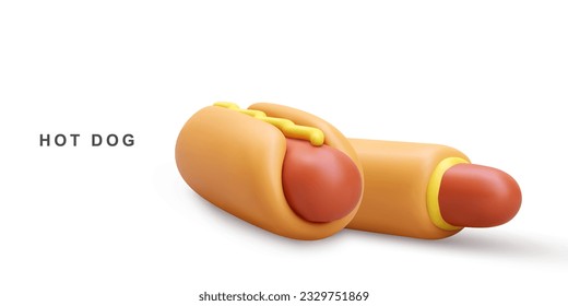 Two realistic Hot Dog on white background. Vector illustration.